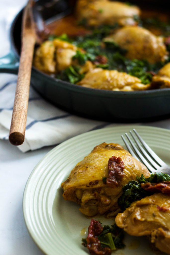 Sun-dried Tomato, Kale + Coconut Chicken Thighs | The Nourished Mind