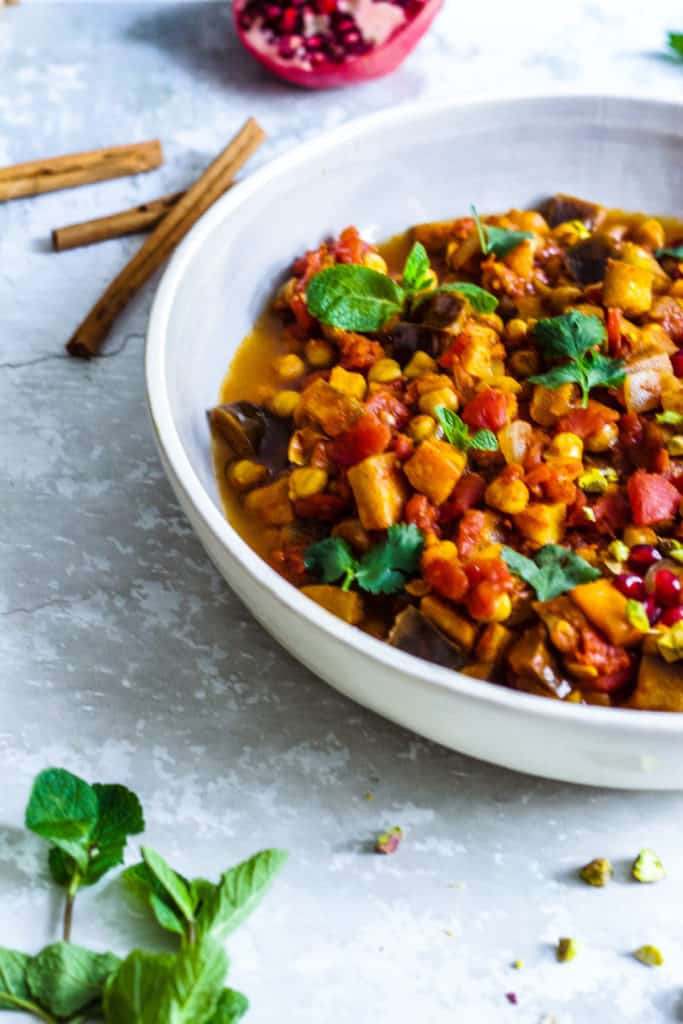 Aubergine Stew with Chickpeas, Apricots + Mint | The Nourished Mind